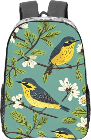 Travel Backpack for Men Women,Stylish Clear Sports Back Pack with Dual Side Mesh Pockets - Wild Warbler Pattern Print