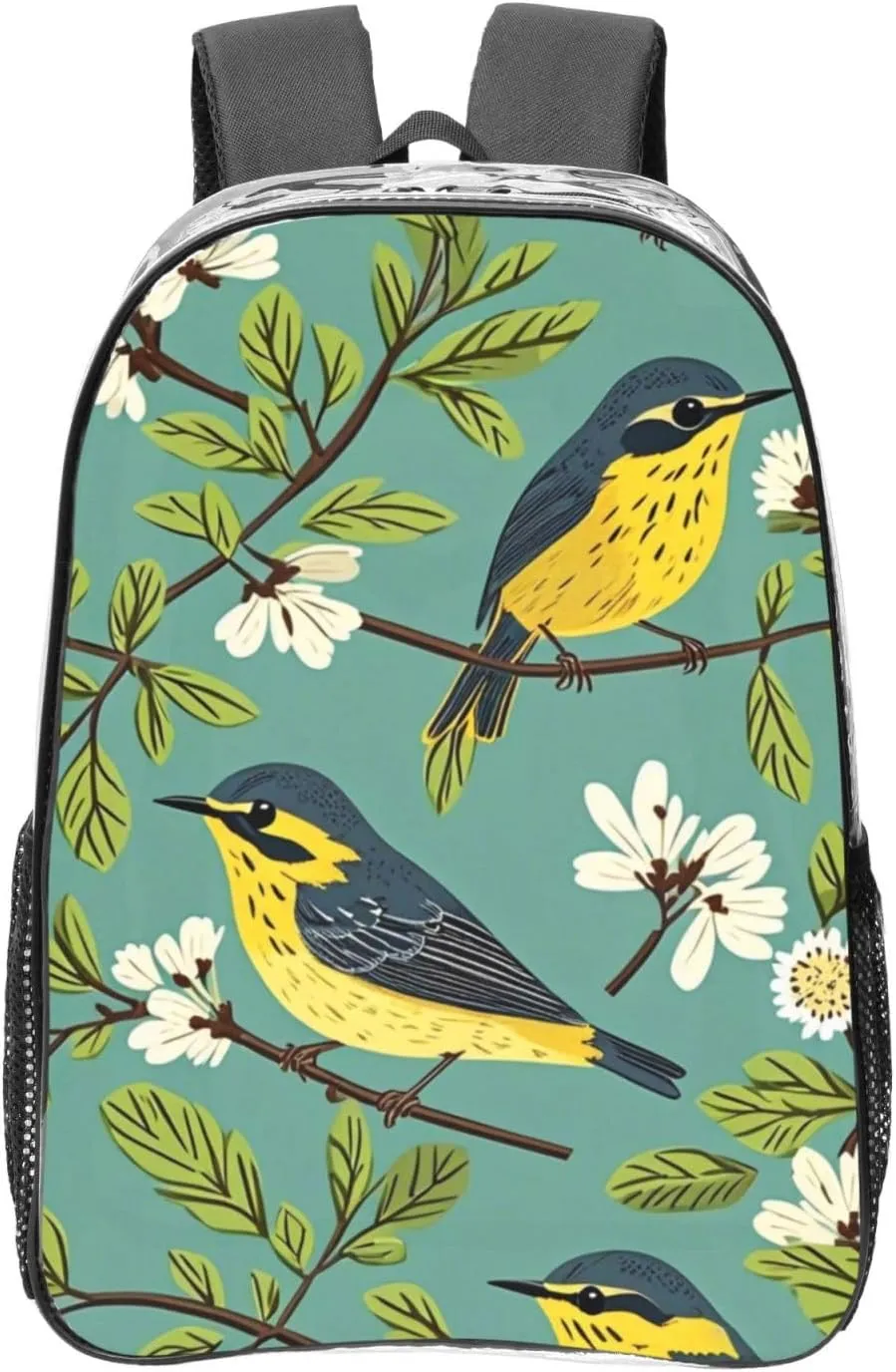 Travel Backpack for Men Women,Stylish Clear Sports Back Pack with Dual Side Mesh Pockets - Wild Warbler Pattern Print