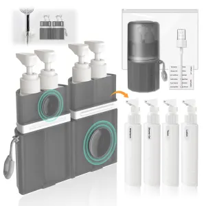 Travel Bottles for Toiletries, TSA Approved Travel Shampoo and Conditioner Bottles with Suction Cups, Gray