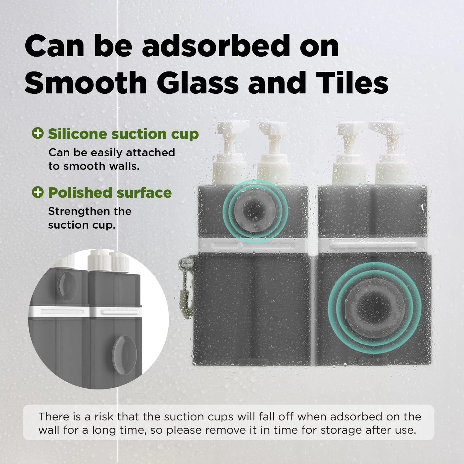 Travel Bottles for Toiletries, TSA Approved Travel Shampoo and Conditioner Bottles with Suction Cups, Gray