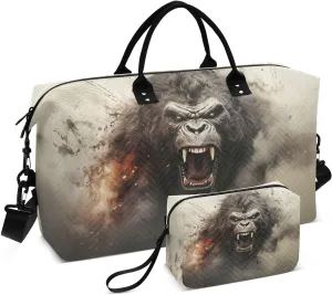 Travel Duffel Bag Angry Gorilla Portrait Abstruct Gym Bag Sports Tote Bag with Multiple Interior Pockets Shoulder Weekender Bag for Women Men with Toiletry Bag 20.5”x 7.9”x 13.8