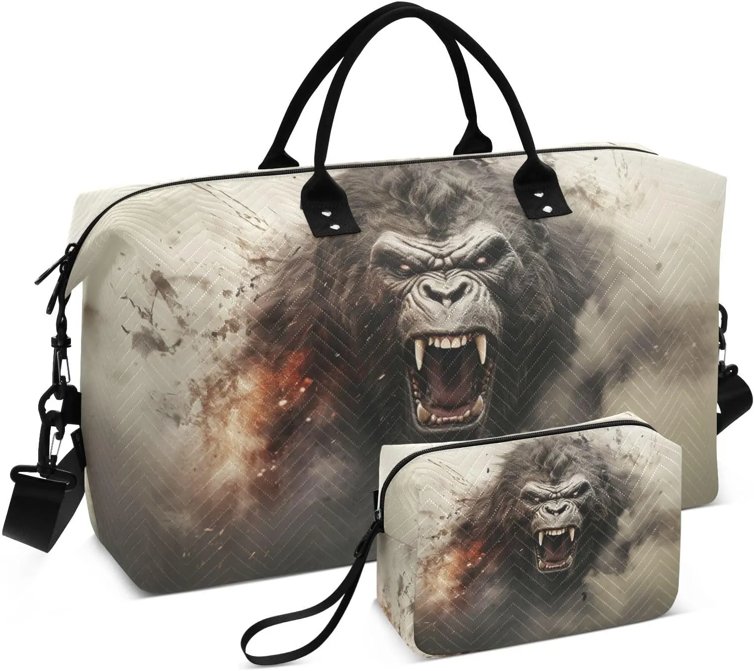 Travel Duffel Bag Angry Gorilla Portrait Abstruct Gym Bag Sports Tote Bag with Multiple Interior Pockets Shoulder Weekender Bag for Women Men with Toiletry Bag 20.5”x 7.9”x 13.8