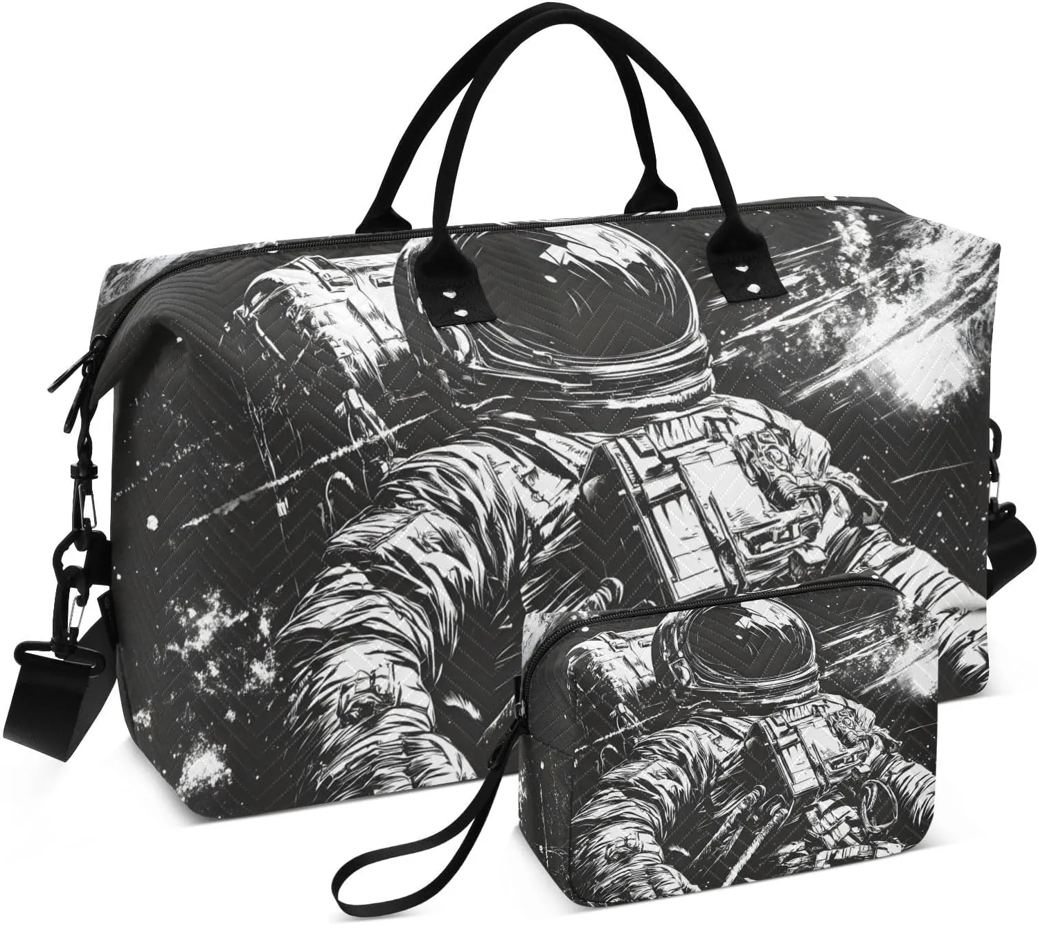 Travel Duffel Bag Astronaut Float Black Space Gym Bag Sports Tote Bag with Multiple Interior Pockets Shoulder Weekender Bag for Women Men with Toiletry Bag 20.5”x 7.9”x 13.8