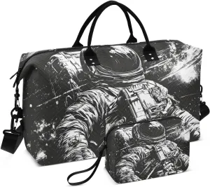 Travel Duffel Bag Astronaut Float Black Space Gym Bag Sports Tote Bag with Multiple Interior Pockets Shoulder Weekender Bag for Women Men with Toiletry Bag 20.5”x 7.9”x 13.8
