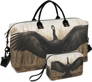Travel Duffel Bag Black Swan Wing Gym Bag Sports Tote Bag with Multiple Interior Pockets Shoulder Weekender Bag for Women Men with Toiletry Bag 20.5”x 7.9”x 13.8