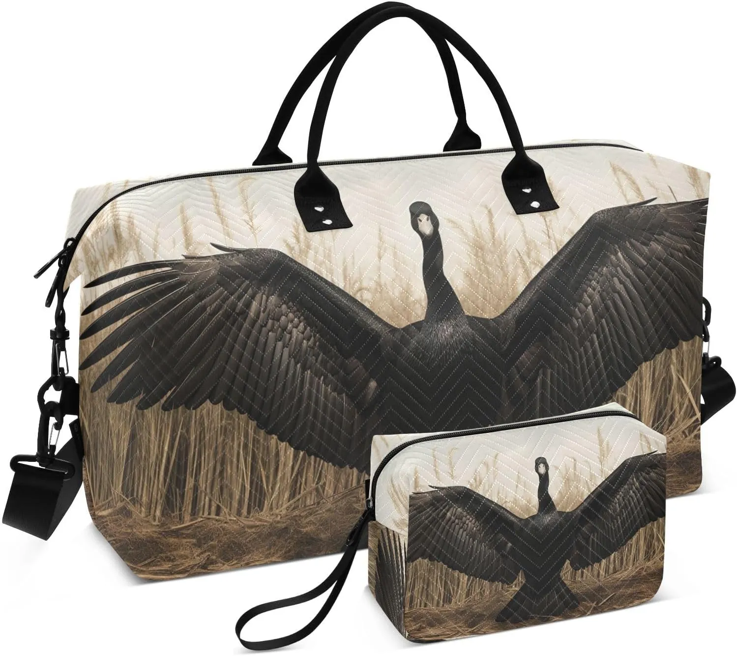 Travel Duffel Bag Black Swan Wing Gym Bag Sports Tote Bag with Multiple Interior Pockets Shoulder Weekender Bag for Women Men with Toiletry Bag 20.5”x 7.9”x 13.8