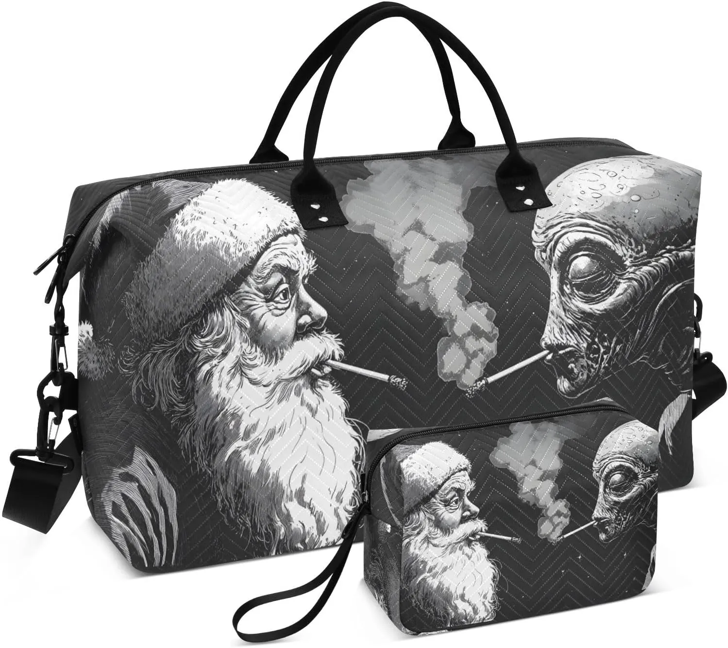 Travel Duffel Bag Santa Claus Alien Funny, Gym Bags with Multiple Interior Pockets for Men Women Toiletry Purse Included 20.5”x 1.9” x 13.8”