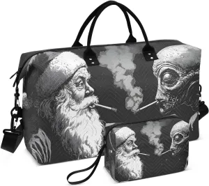 Travel Duffel Bag Santa Claus Alien Funny, Gym Bags with Multiple Interior Pockets for Men Women Toiletry Purse Included 20.5”x 1.9” x 13.8”