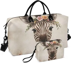 Travel Duffel Bag Zebra Cute Face Garland Gym Bag Sports Tote Bag with Multiple Interior Pockets Shoulder Weekender Bag for Women Men with Toiletry Bag 20.5”x 7.9”x 13.8