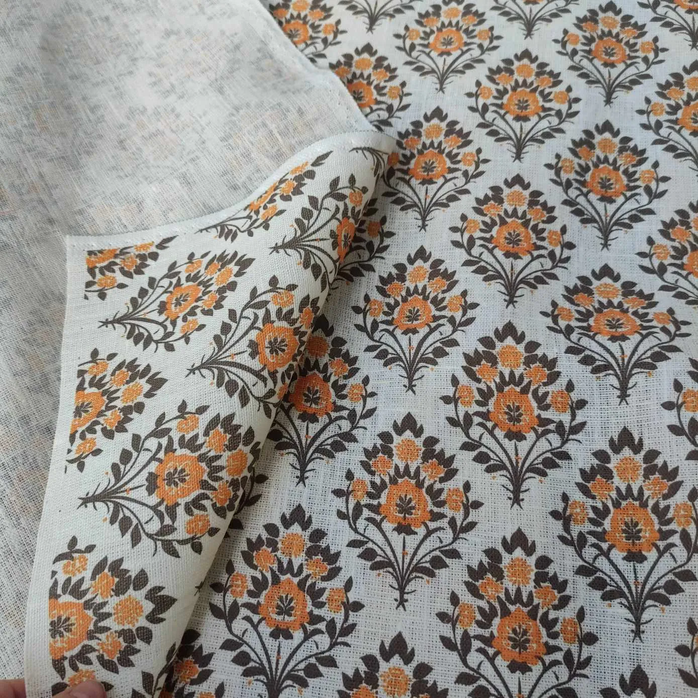 Tree of life Indian Block print linen fabric - LL366P