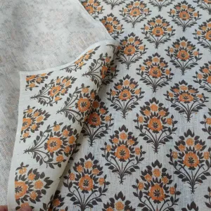 Tree of life Indian Block print linen fabric - LL366P