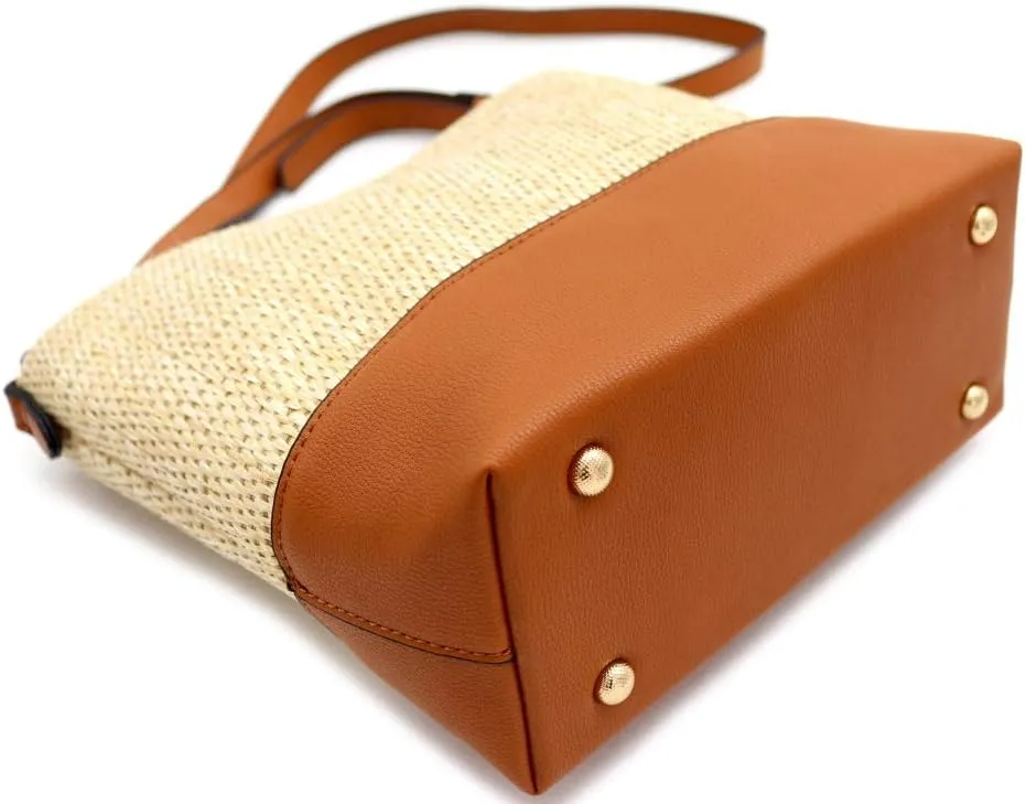 Trendeology Emilia Womens Girls Straw Bucket Soulder Bag Crossbody Purse Handbag