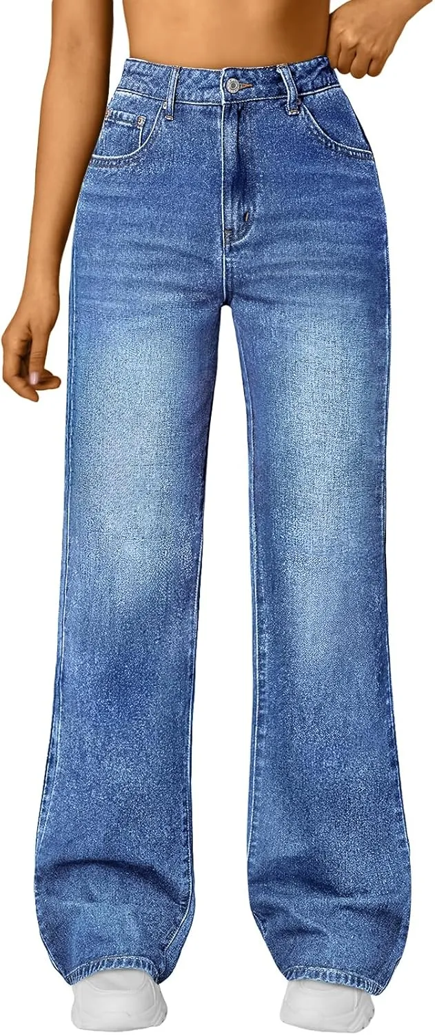 Trendy Queen Jeans for Women Wide Straight Leg High Waisted Stretchy Baggy Jeans Fashion Loose Denim Pants Summer 2025