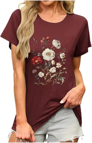Trendy Tops for Women 2025 Basic V Neck Solid Floral Shirts Dressy Casual Short Sleeve Tunics Summer Vacation Blouses