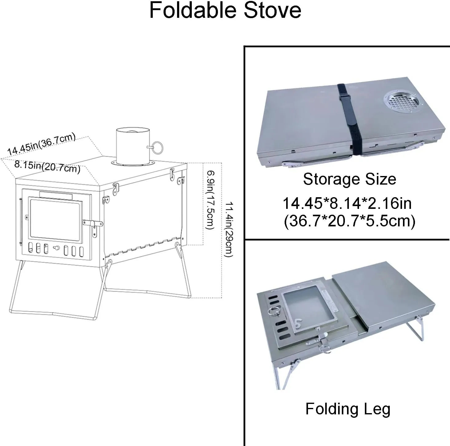 TS07 SECTORWING Titanium Tent Stove, with 8.2ft Titanium Pipe, Wood Burning Stove Backpacking Lightweight Foldable for Outdoor Camping, Hunting, Easy Cooking, Front Window