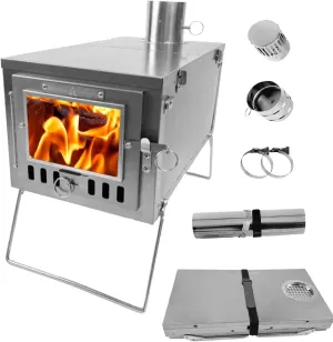 TS07 SECTORWING Titanium Tent Stove, with 8.2ft Titanium Pipe, Wood Burning Stove Backpacking Lightweight Foldable for Outdoor Camping, Hunting, Easy Cooking, Front Window