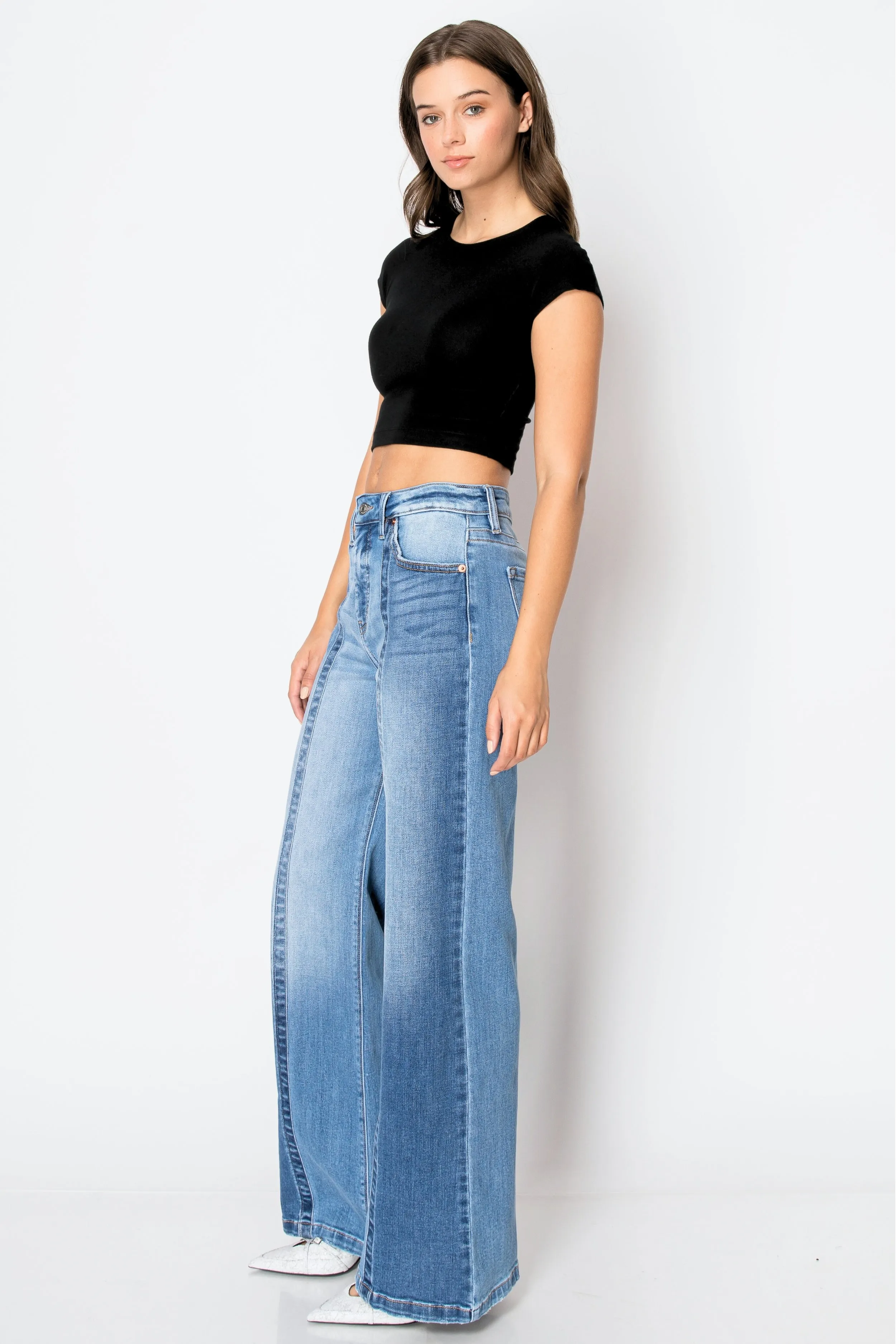 TUMMY CONTROL 90'S VINTAGE HIGH RISE STRETCH WIDE JEANS