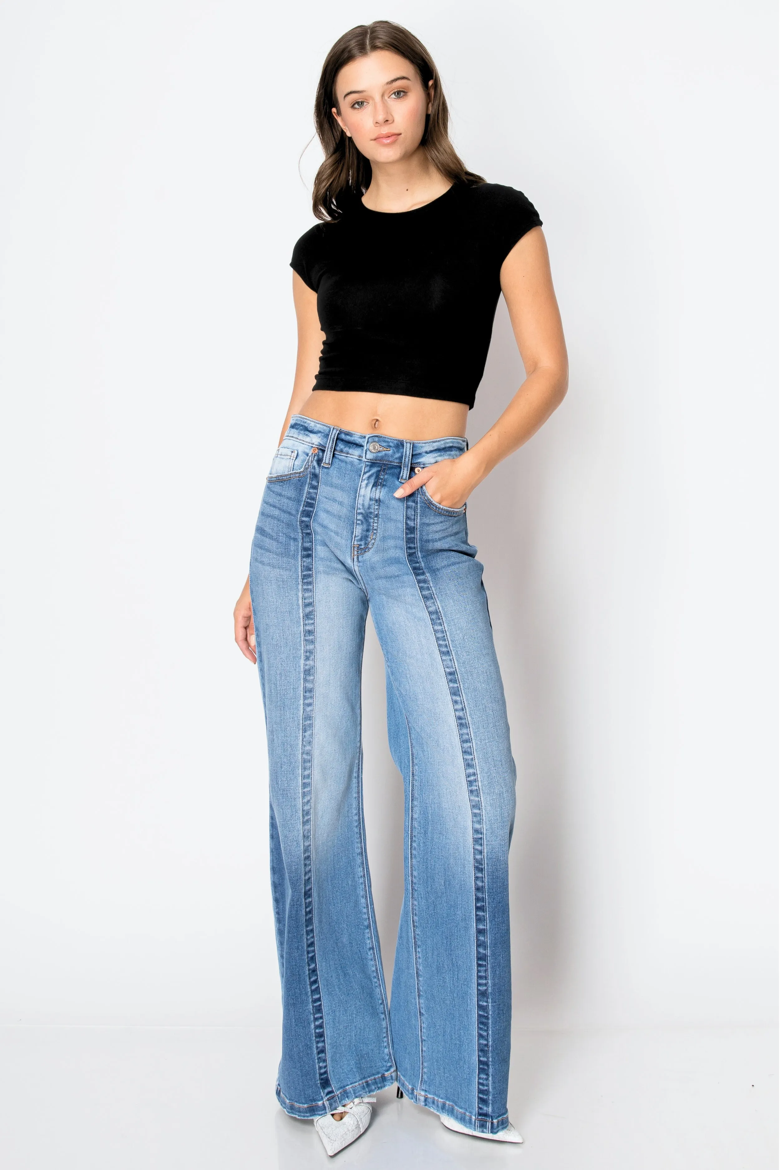 TUMMY CONTROL 90'S VINTAGE HIGH RISE STRETCH WIDE JEANS