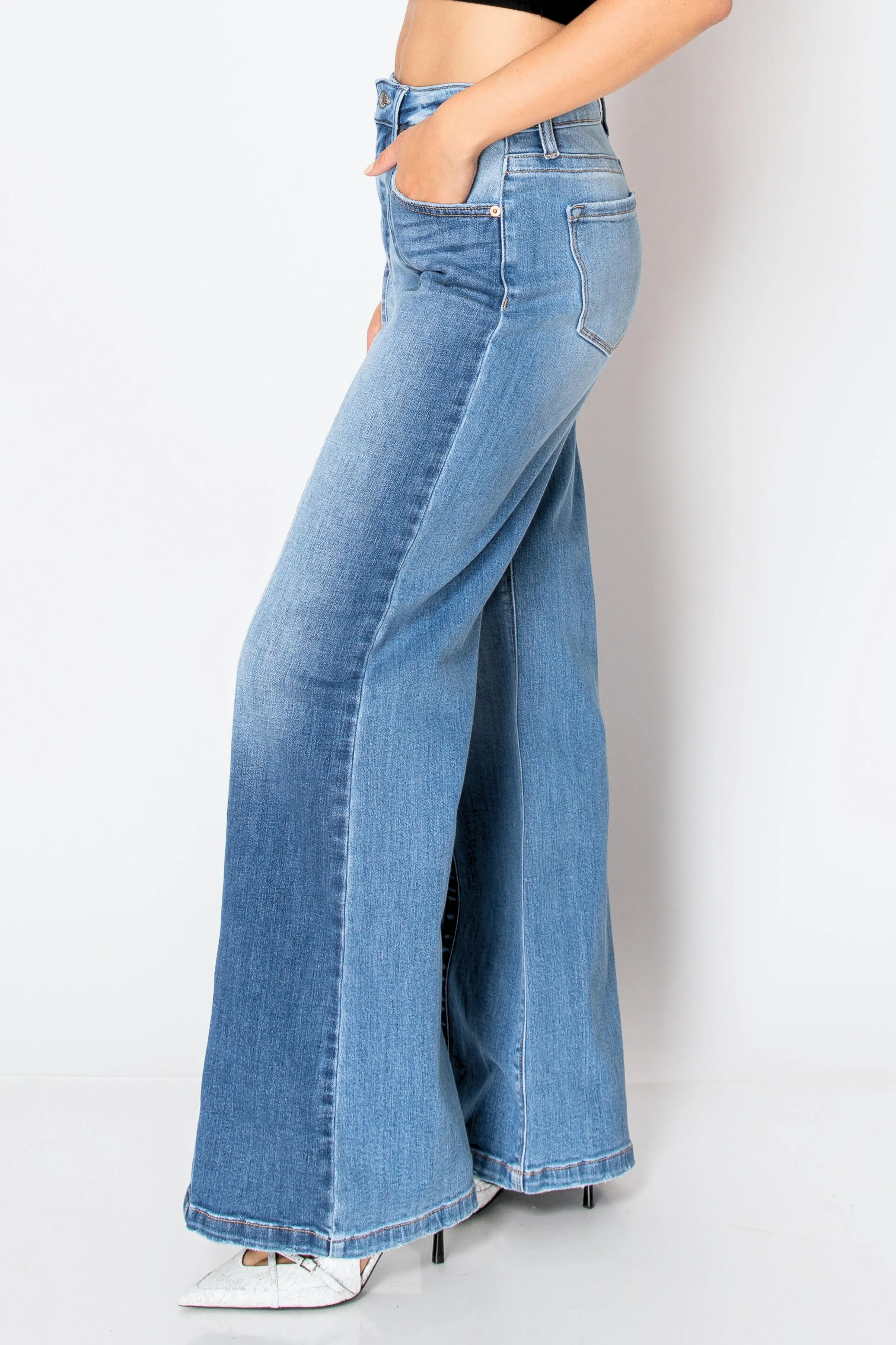 TUMMY CONTROL 90'S VINTAGE HIGH RISE STRETCH WIDE JEANS