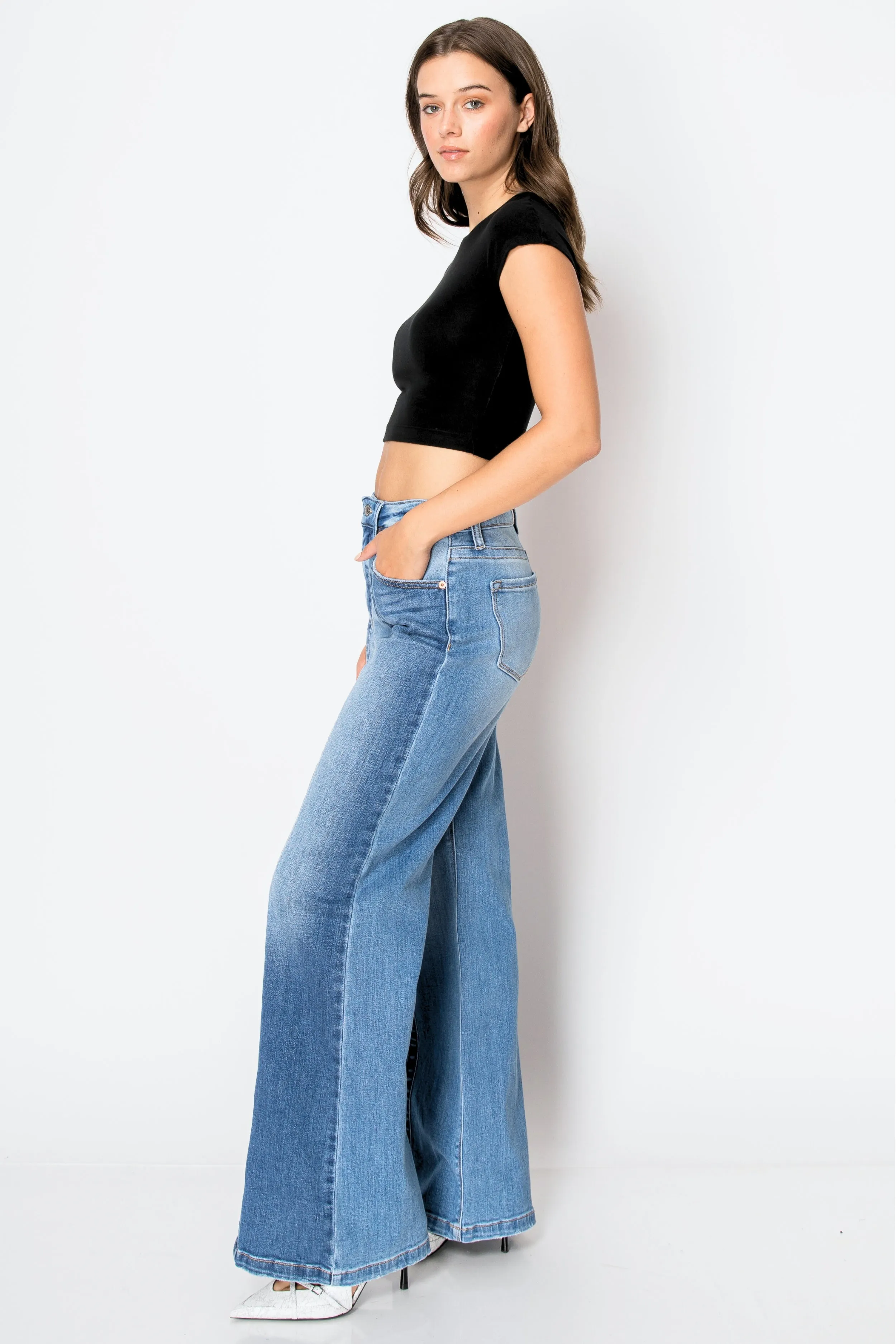 TUMMY CONTROL 90'S VINTAGE HIGH RISE STRETCH WIDE JEANS