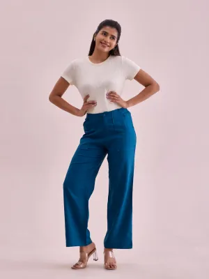Turquoise Blue Linen Cargo Pants