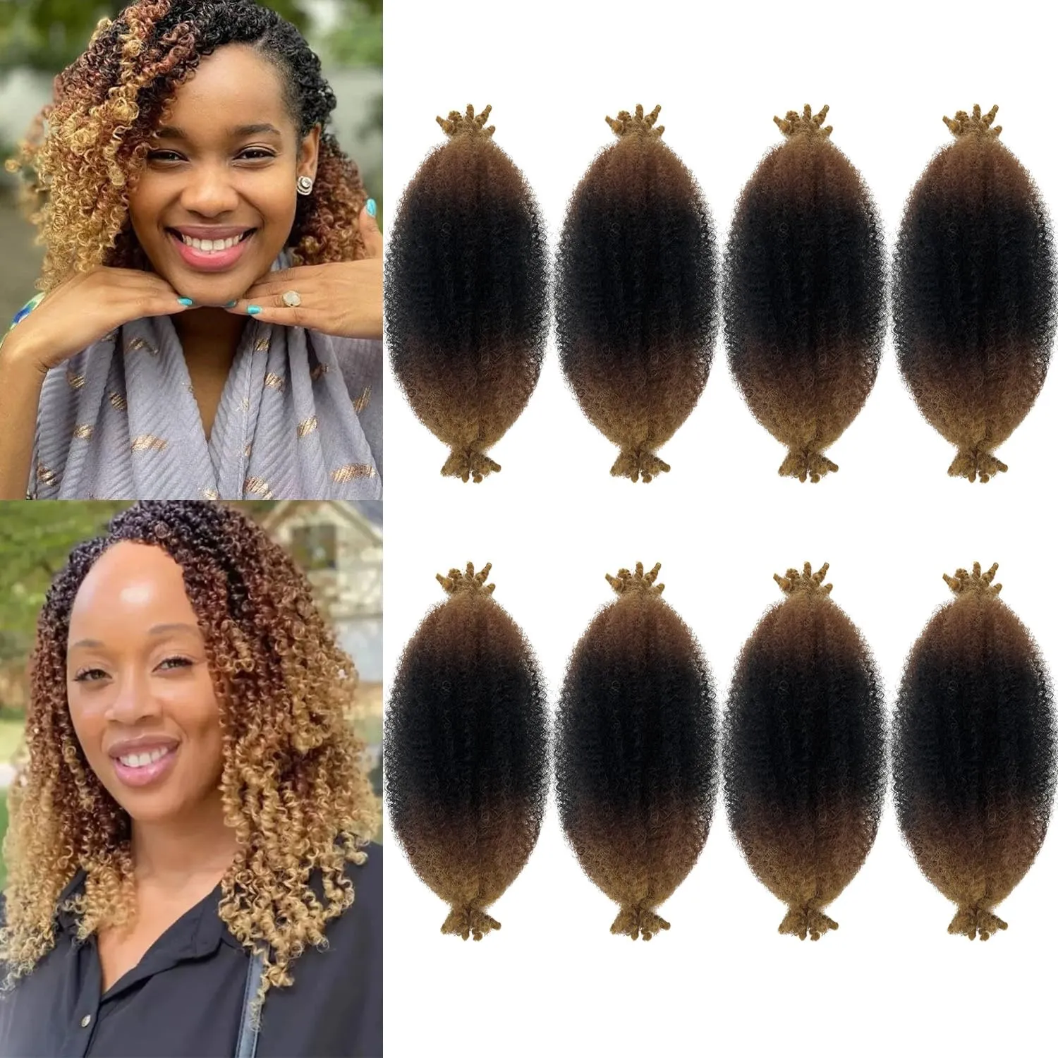 Twisted Up Springy Afro Twist 8 Packs Afro Twist Hair 8 Inch Marley Hair 1B/30/27 Kinky Curly Braiding Hair for Butterfly Locs Ombre Blonde Cuban Twist Hair Synthetic Spring Twist Hair Extensions