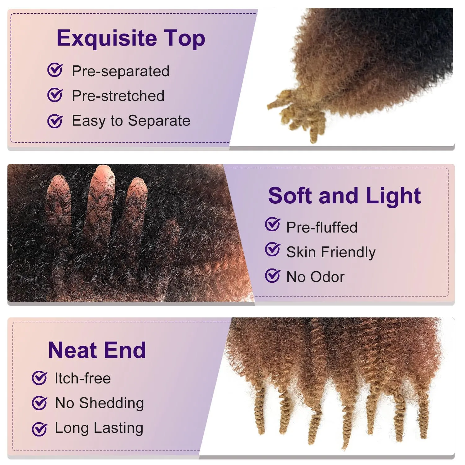 Twisted Up Springy Afro Twist 8 Packs Afro Twist Hair 8 Inch Marley Hair 1B/30/27 Kinky Curly Braiding Hair for Butterfly Locs Ombre Blonde Cuban Twist Hair Synthetic Spring Twist Hair Extensions