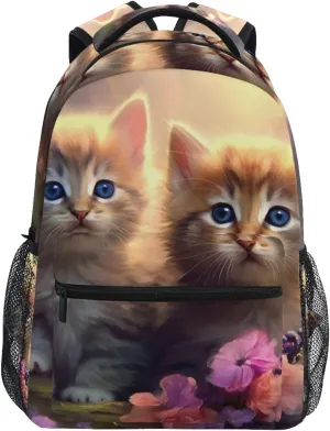 Two Kittens Sitting Log Backpack Daypack Shoulder Bag Book Bag Lightweight Back Pack 11.4 ×16 In