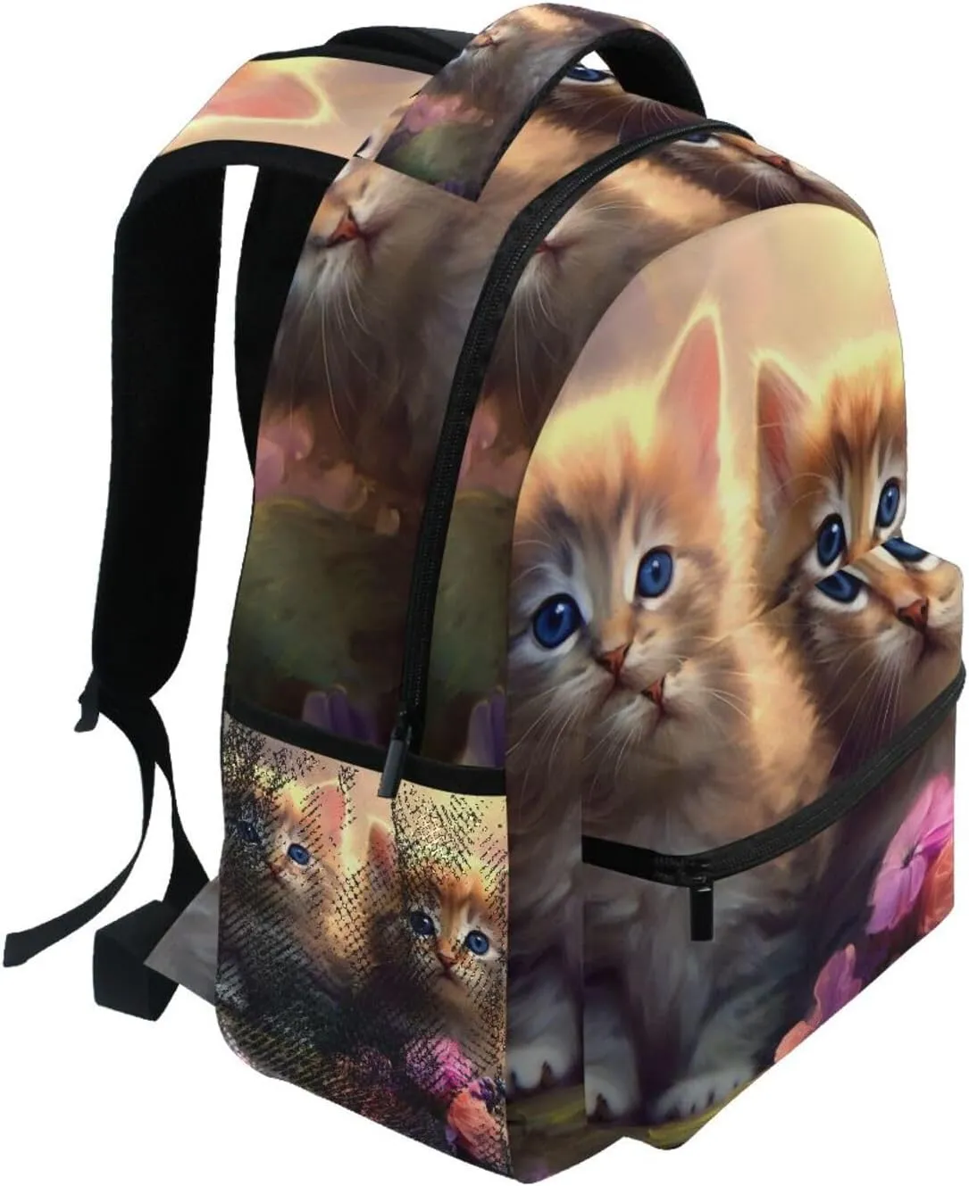 Two Kittens Sitting Log Backpack Daypack Shoulder Bag Book Bag Lightweight Back Pack 11.4 ×16 In