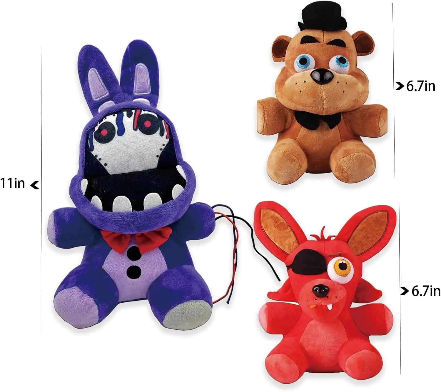 TZMAPU Fazbear Plush Foxy, Withered Purple Bunny, Stuffed Animal Figure Toys Gift for Kids, Security Breach Plush for Lovers (3PCS)