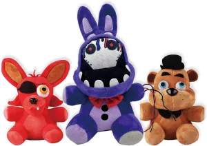 TZMAPU Fazbear Plush Foxy, Withered Purple Bunny, Stuffed Animal Figure Toys Gift for Kids, Security Breach Plush for Lovers (3PCS)