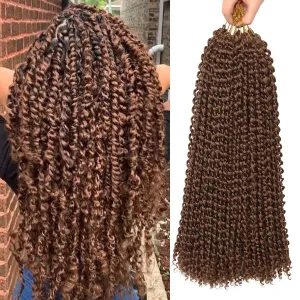 Ubeleco 18 Inch Passion Twist Hair, Water Wave Crochet Hair Darker Brown Passion Twist Crochet Hair for Women 6 Packs Long Bohemian Synthetic Curly Braiding Hair Extensions(6pcs,#30)