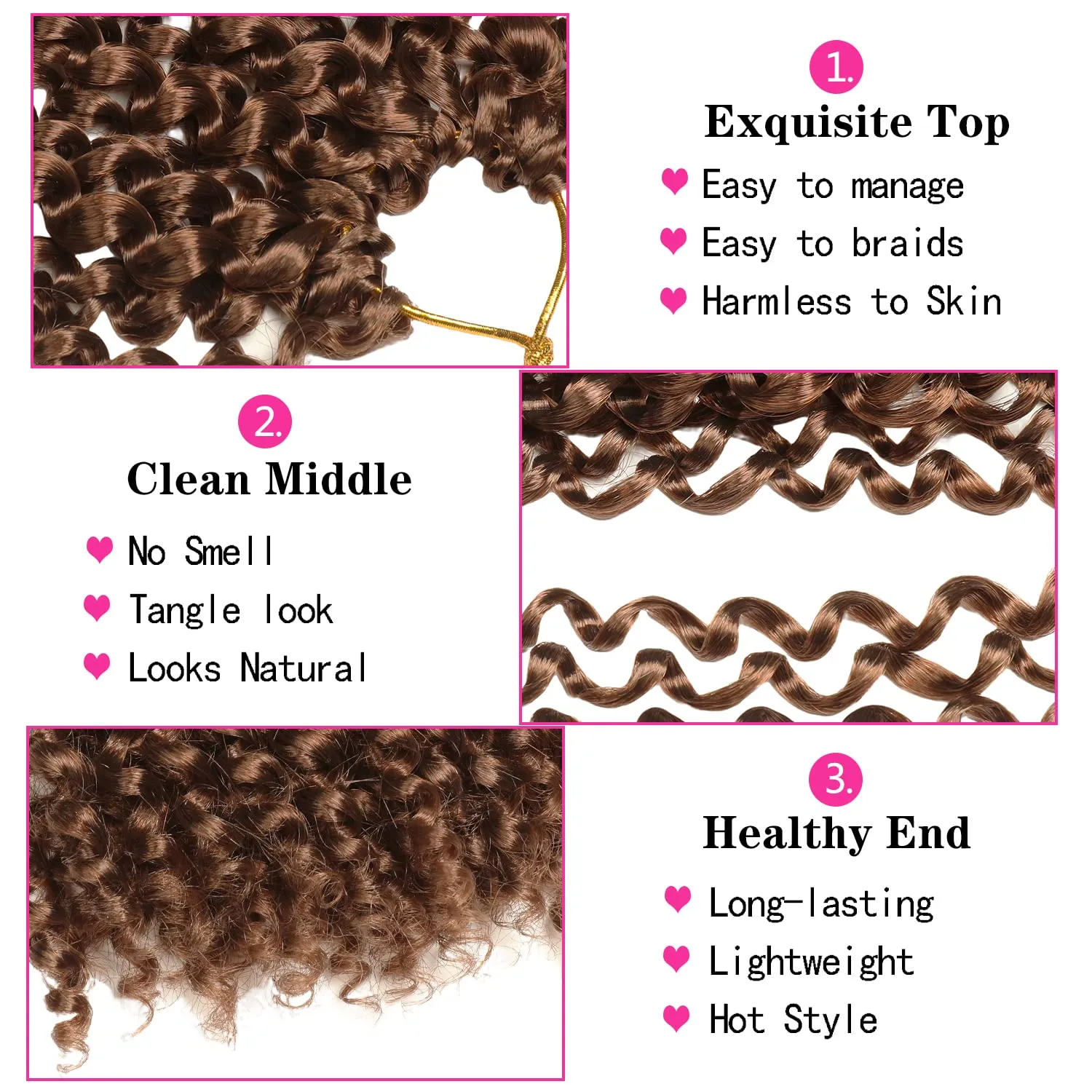 Ubeleco 18 Inch Passion Twist Hair, Water Wave Crochet Hair Darker Brown Passion Twist Crochet Hair for Women 6 Packs Long Bohemian Synthetic Curly Braiding Hair Extensions(6pcs,#30)
