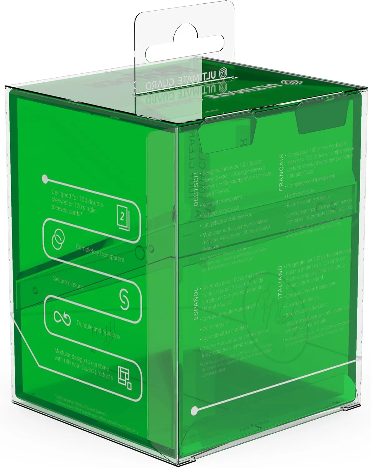 Ultimate Guard Boulder 100  Clear, Deck Case for 100 Double-Sleeved TCG Cards, Emerald, Secure & Durable Storage for Trading Card Games, Transparent