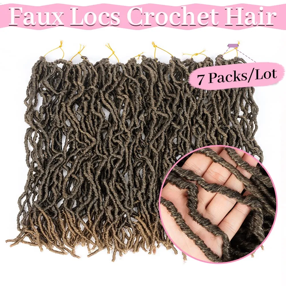 Umylar Faux Locs Crochet Hair 24 inch 7 Packs Soft Locs Crochet Hair Pre Looped Goddess Curly Wavy Synthetic Crochet Hair For Black Women (24 Inch, 7Packs, 1B/27#)