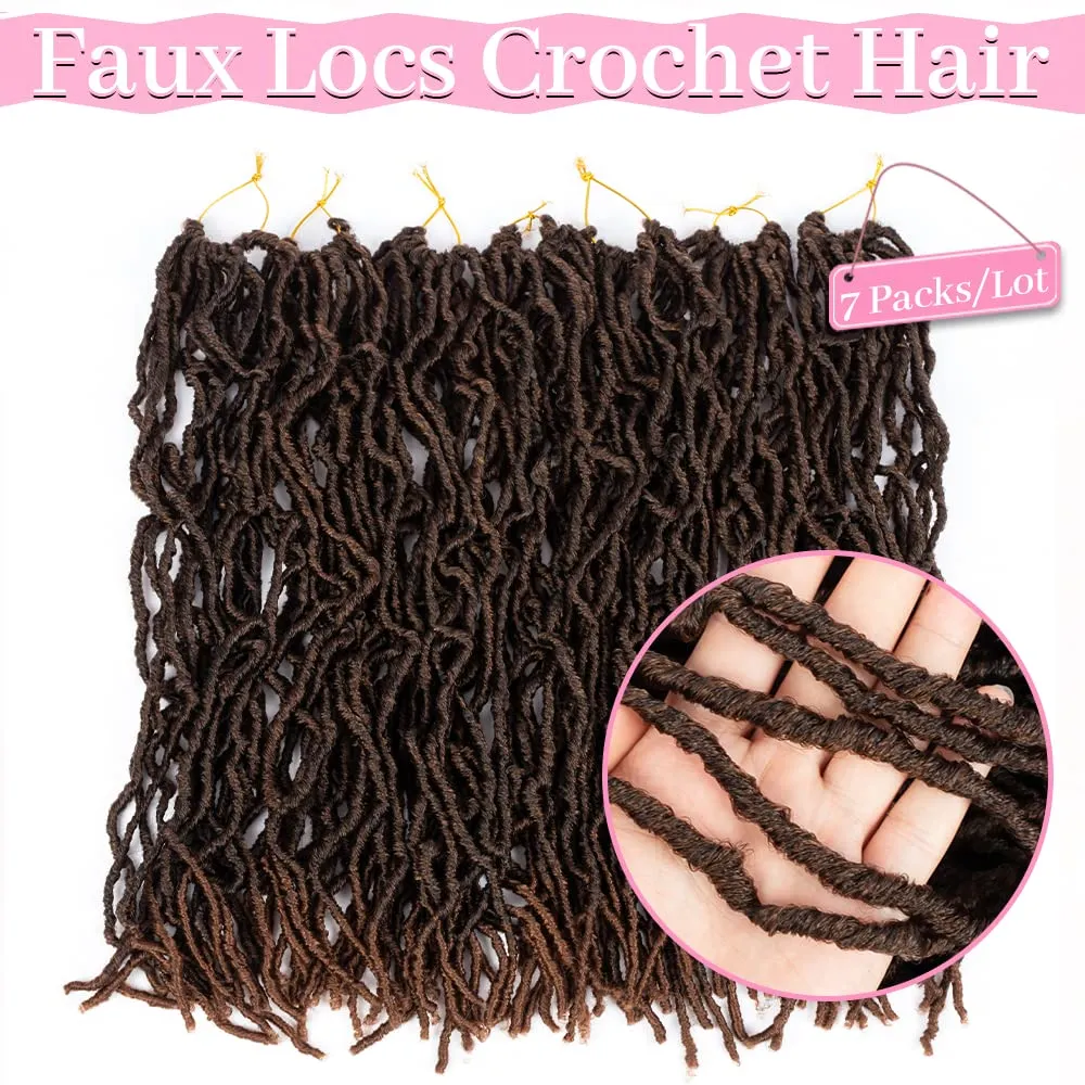 Umylar Faux Locs Crochet Hair 24 inch 7 Packs Soft Locs Crochet Hair Pre Looped Goddess Curly Wavy Synthetic Crochet Hair For Black Women (24 Inch, 7Packs, 1B/30#)