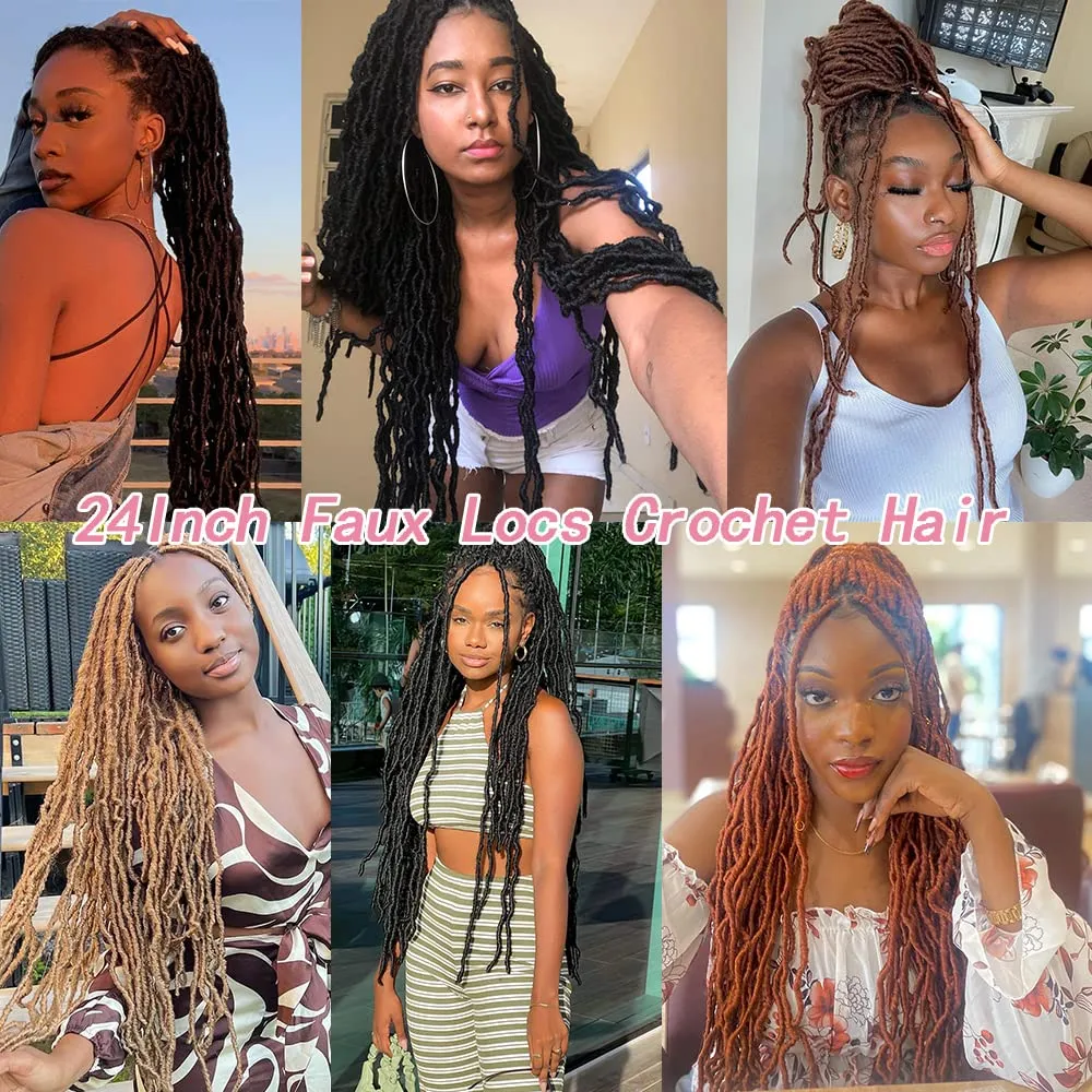 Umylar Faux Locs Crochet Hair 24 inch 7 Packs Soft Locs Crochet Hair Pre Looped Goddess Curly Wavy Synthetic Crochet Hair For Black Women (24 Inch, 7Packs, 1B/30#)