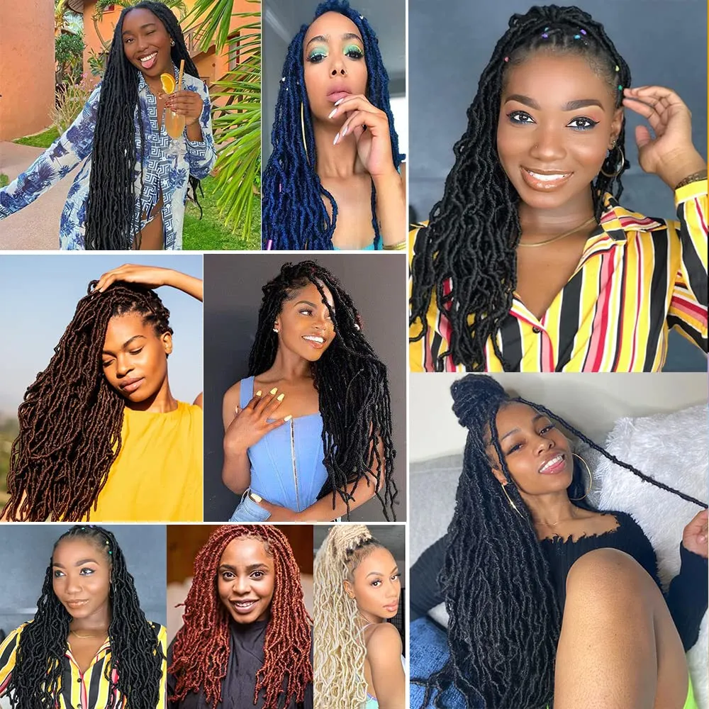 Umylar Faux Locs Crochet Hair 24 inch 7 Packs Soft Locs Crochet Hair Pre Looped Goddess Curly Wavy Synthetic Crochet Hair For Black Women (24 Inch, 7Packs, 1B/30#)