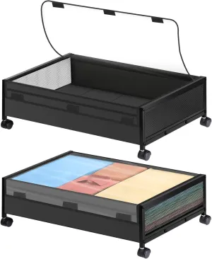 Under Bed Storage with Wheels - 2 Pack Under Bed Storage Containers, Rolling Underbed Organizer Drawer Bins with Visible Lid for Clothes, Shoes, Toys, Books, Blankets (24.4 x 16.5 x 7.3 in)