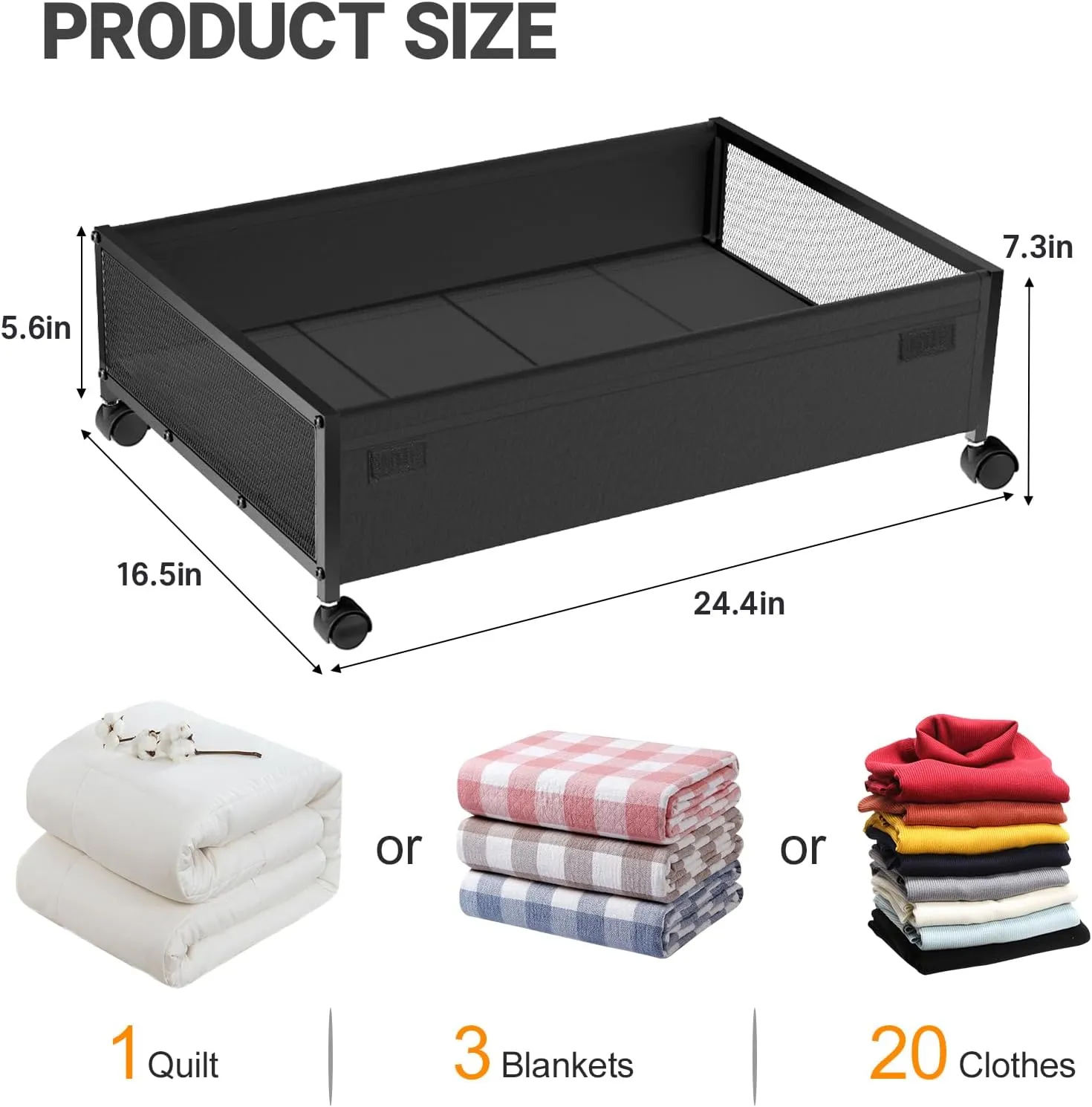 Under Bed Storage with Wheels - 2 Pack Under Bed Storage Containers, Rolling Underbed Organizer Drawer Bins with Visible Lid for Clothes, Shoes, Toys, Books, Blankets (24.4 x 16.5 x 7.3 in)
