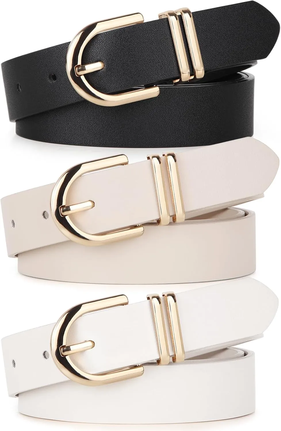 UnFader Pack 3 Women Belts for Jeans Pants, Fashion Gold Buckle Leather Belts