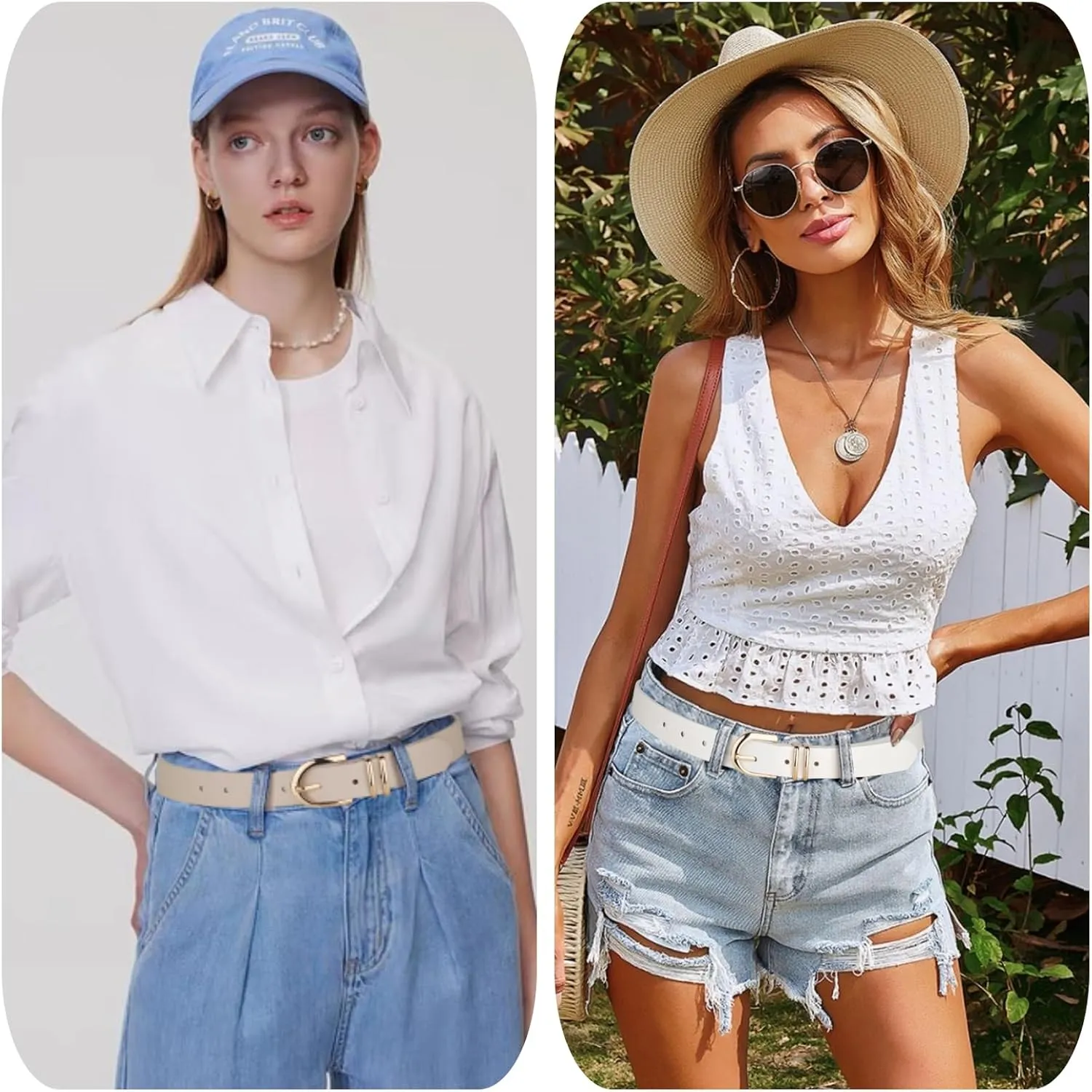 UnFader Pack 3 Women Belts for Jeans Pants, Fashion Gold Buckle Leather Belts