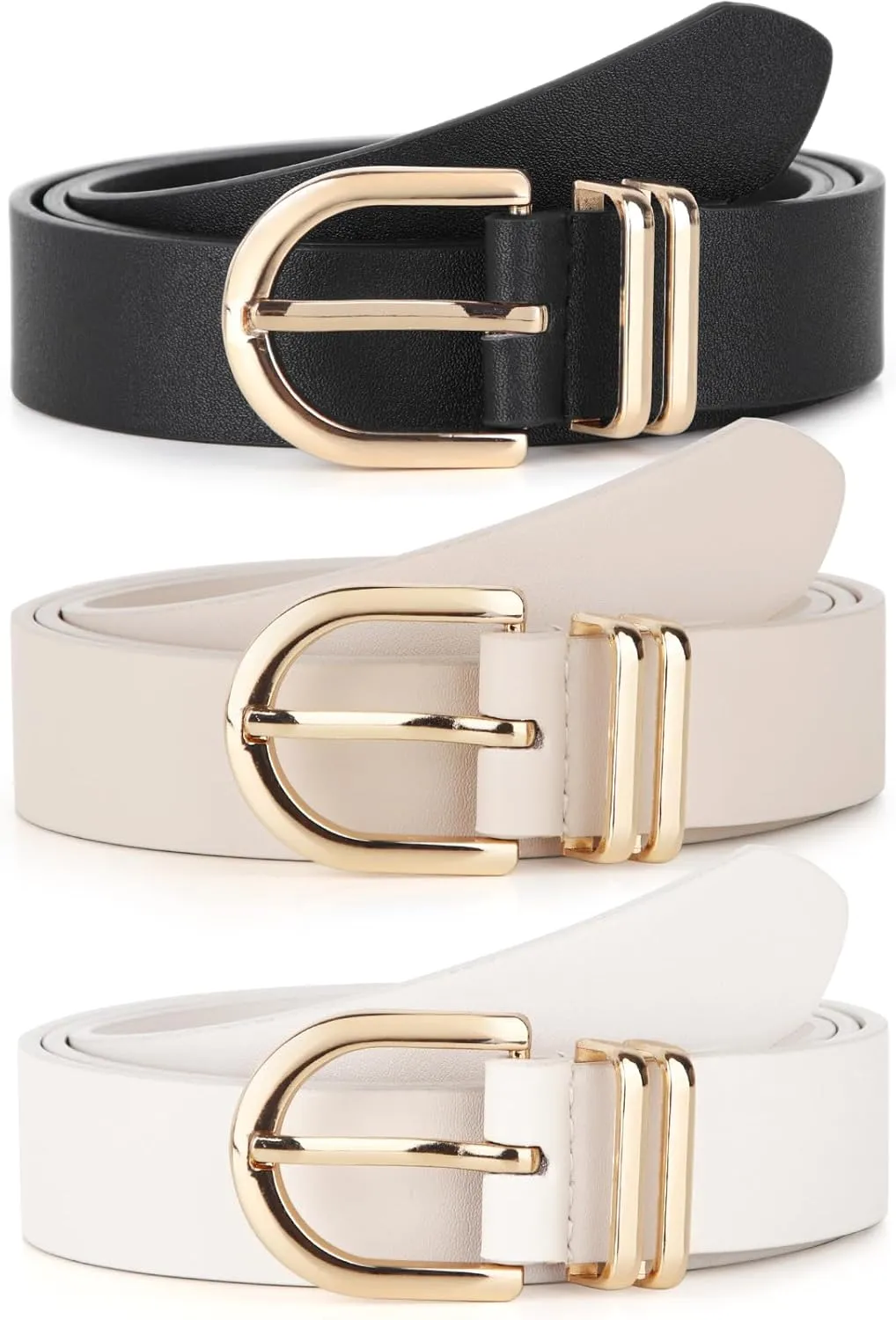 UnFader Pack 3 Women Belts for Jeans Pants, Fashion Gold Buckle Leather Belts