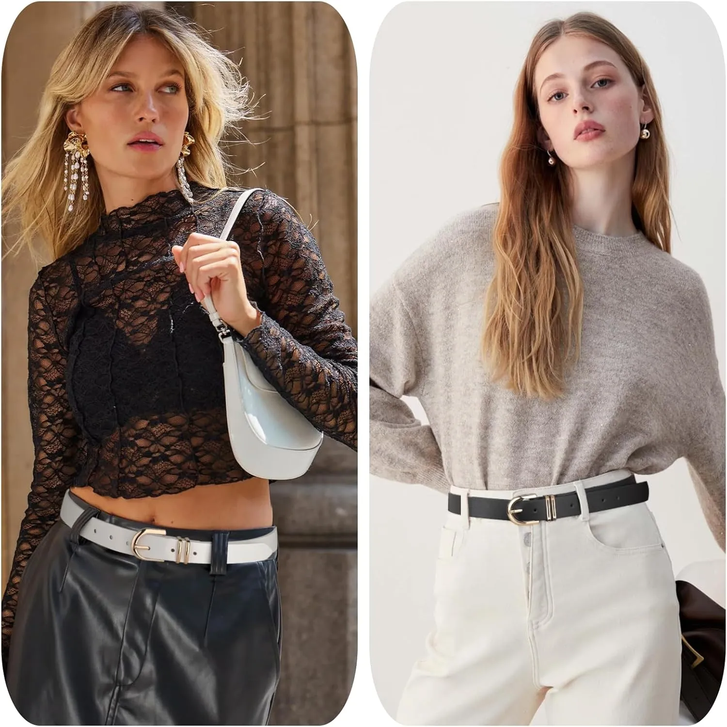 UnFader Pack 3 Women Belts for Jeans Pants, Fashion Gold Buckle Leather Belts