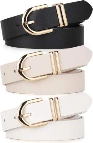 UnFader Pack 3 Women Belts for Jeans Pants, Fashion Gold Buckle Leather Belts