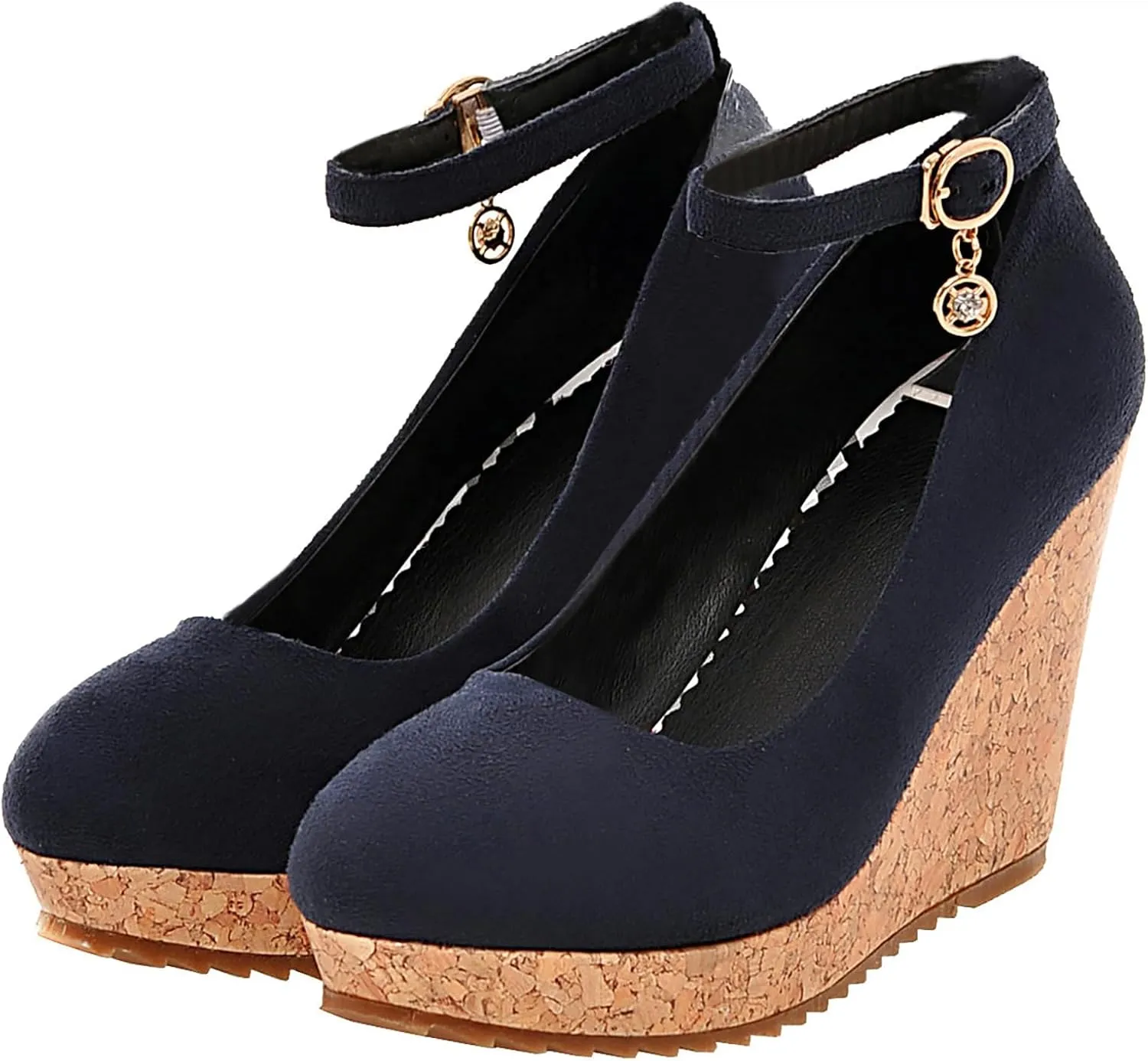 Uniquelly Womens Wedge Mary Janes Thick Platform High Heel Pumps Ankle Strap Round Toe Fashion Shoes