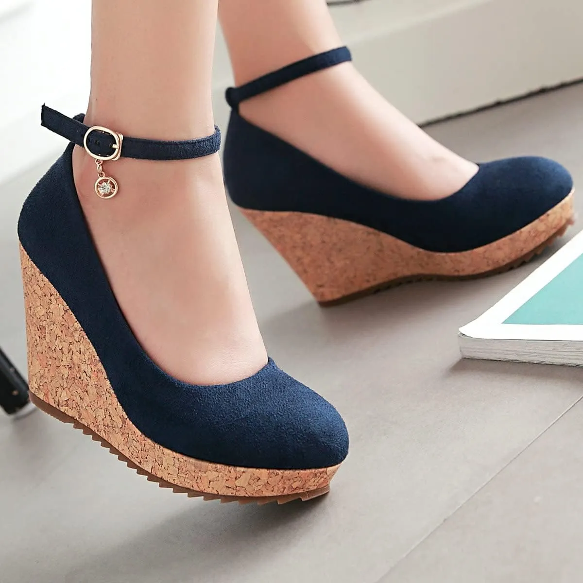 Uniquelly Womens Wedge Mary Janes Thick Platform High Heel Pumps Ankle Strap Round Toe Fashion Shoes