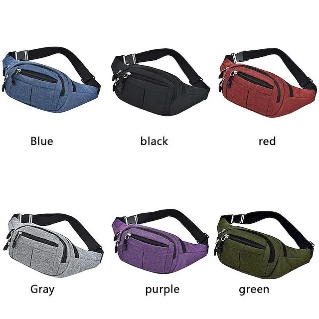 Unisex Multi-Pocket Canvas Crossbody Waist Bag, Adjustable Belt Fanny Pack for Travel, Outdoor, and Daily Use