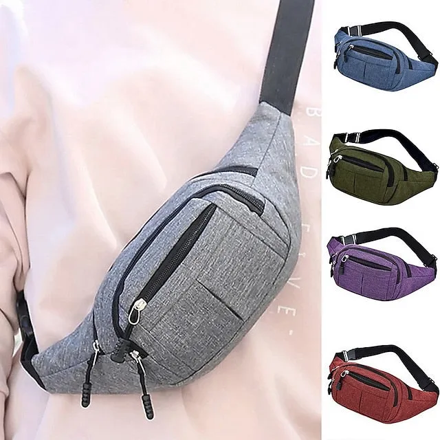 Unisex Multi-Pocket Canvas Crossbody Waist Bag, Adjustable Belt Fanny Pack for Travel, Outdoor, and Daily Use