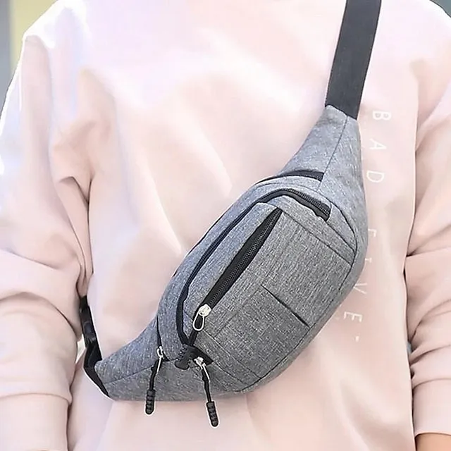 Unisex Multi-Pocket Canvas Crossbody Waist Bag, Adjustable Belt Fanny Pack for Travel, Outdoor, and Daily Use